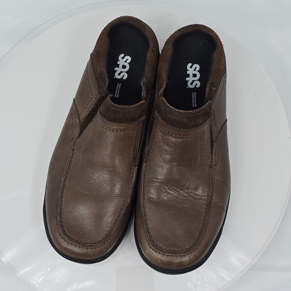 SAS Mahogany Mules Clogs Loafers Comfort Shoes Men 9.5 M Brown Leather Slip On